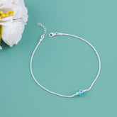 925 Sterling Silver Blue Bead Evil Eye Charm Anklet for Women
